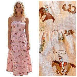 BAILEY ROSE Cowgirl Print Strapless Maxi Dress In Baby Pink
